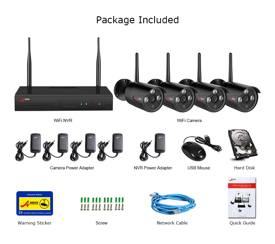 ANRAN 4CH камера безопасности Беспроводная система 1080P HD Wifi NVR 4 шт. уличная Водонепроницаемая ip-камера домашняя беспроводная CCTV камера система