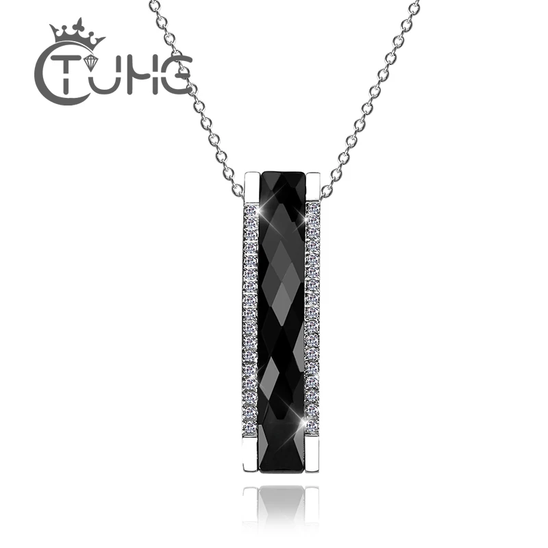 

Fashion Necklace Elegant Trendy Black Ceramic Rectangle Pendant Necklace For Women/Girl AAA Crystal Geometric Jewelry