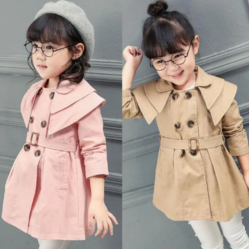 2017 Весна осень английский стиль детский плащ двубортный для девочек куртка