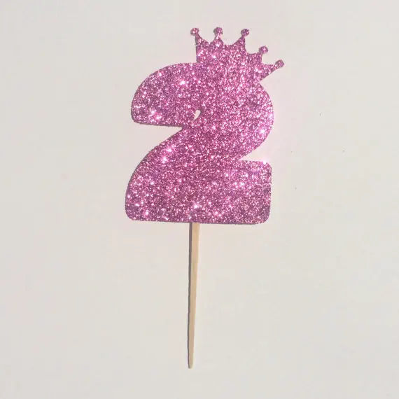 Крутые розовые блестящие топперы для кексов с номером на заказ детского дня