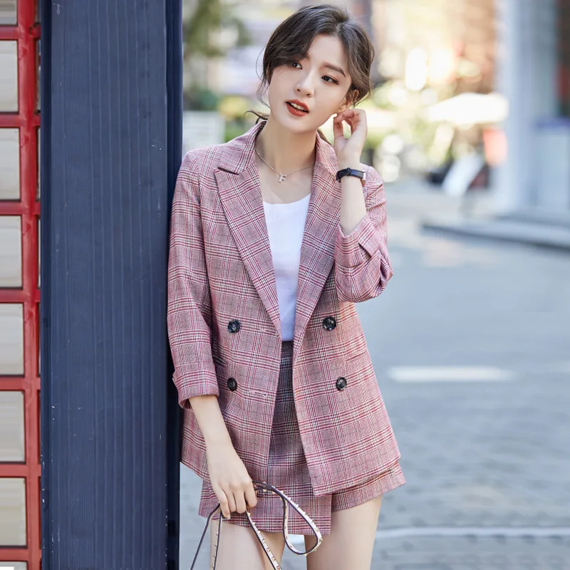Модный темпераментный сетчатый Красный Клетчатый маленький костюм женский костюм весенний и осенний британский Повседневный маленький костюм куртка