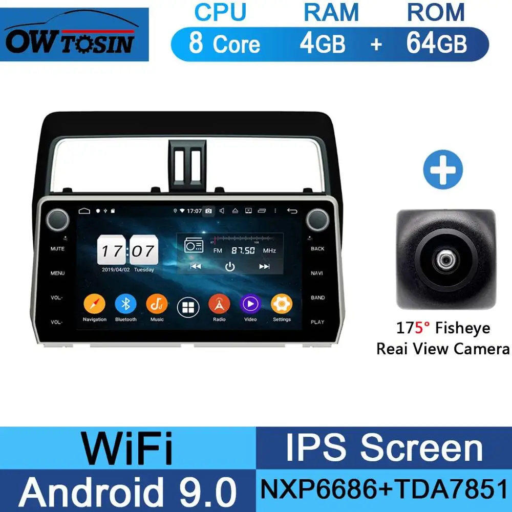 64G Fisheye Camera 10," ips Android 9,0 8 ядерный 4G+ 64G Автомобильный мультимедийный плеер для Toyota Land Cruiser Prado gps Радио DSP CarPlay Parrot BT - Цвет: 64G Fisheye Camera