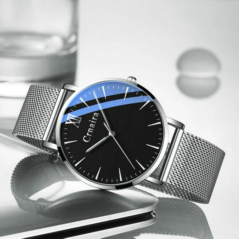 silver black silver Ультратонкие мужские наручные часы мужские часы люксовый бренд Мужские часы Бизнес Кварцевые наручные часы для мужчин Relogio Masculino - Цвет: silver black silver