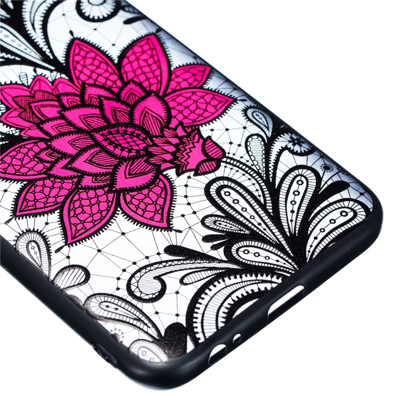 For Samsung Galaxy J4 2018 Case Lace Floral Phone Cases Black Rose Relief Hard PC Back Cover for Fundas J400F |