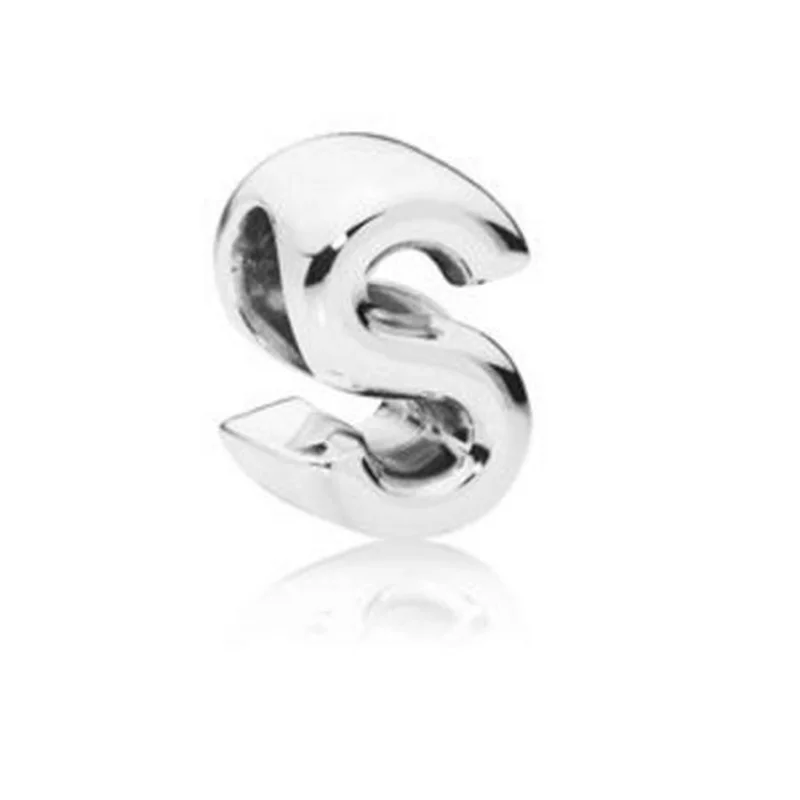DINGLLY 2 шт./лот 925 Мода серебро 26 букв Бусины Подходят Pandora инициалы пара любовь дружба ожерелья браслеты - Цвет: S