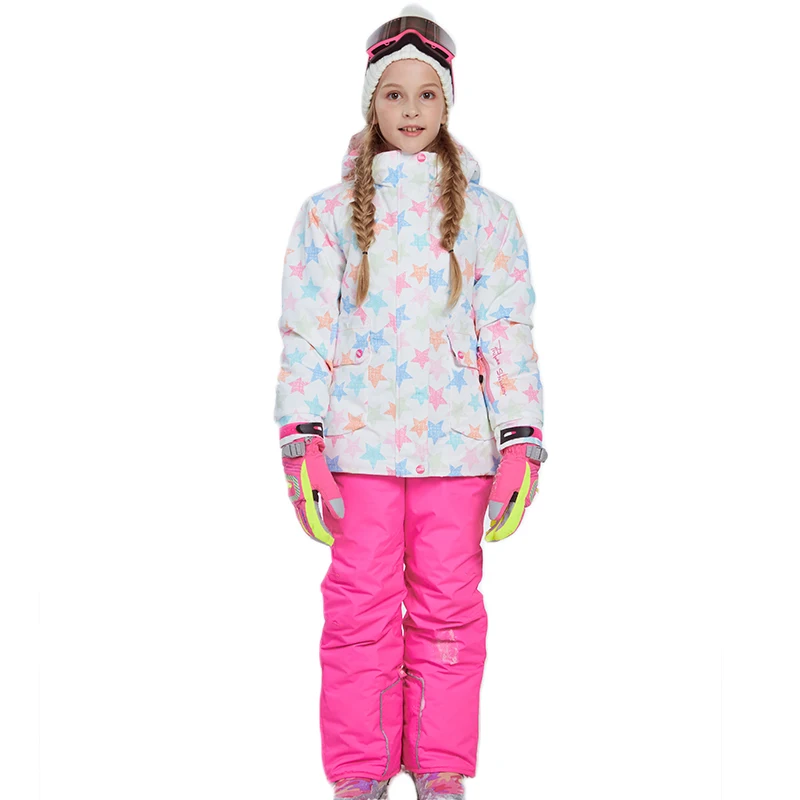 

2019 Winter Warm Girl Ski Suits Jacket and Pant 2Pcs Sets Kids Snow Skiing Suit Windproof Removable Hood Outdoor Children Set