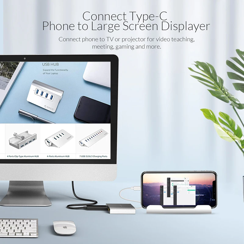 Кабель для видеосъемки ORICO Silver type C в HDMI + DP большой экран 4K HD дисплей высокая