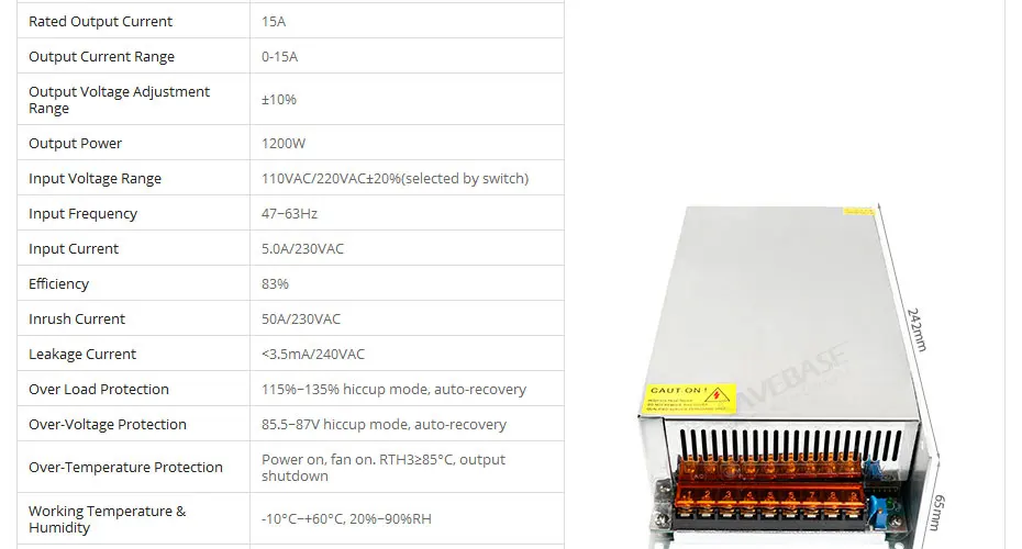 CNC шаговый двигатель/Серводвигатель импульсный источник питания 1200W 80V 15A PSU 110V220V