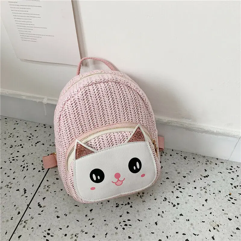 Pink cat Новинка года; популярный детский рюкзак для мальчиков и девочек; милый тканый рюкзак с бантиком и мультяшным кроликом и котом; рюкзак на плечо; маленькая школьная сумка - Цвет: Pink cat