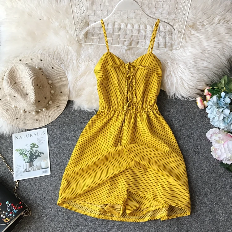 ALPHALMODA, летний женский пляжный комбинезон с цветочным принтом, на шнуровке, на груди, эластичный сзади, без рукавов, повседневный короткий шифоновый комбинезон