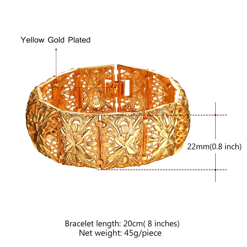 Большие винтажные браслеты U7 мужские/женские серебряные/Золотые с цветами