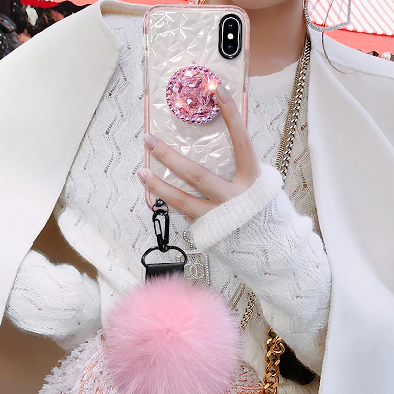 Роскошный милый мягкий чехол с пушистым мехом и бриллиантами для iphone XS MAX XR X 6 7 8plus