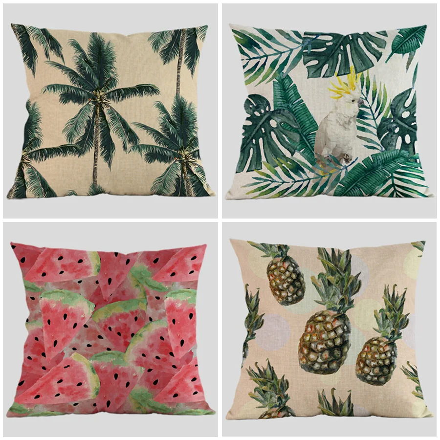

Искусственные Чехлы для подушек с птицами, пальмами, декоративные льняные хлопковые наволочки для подушек