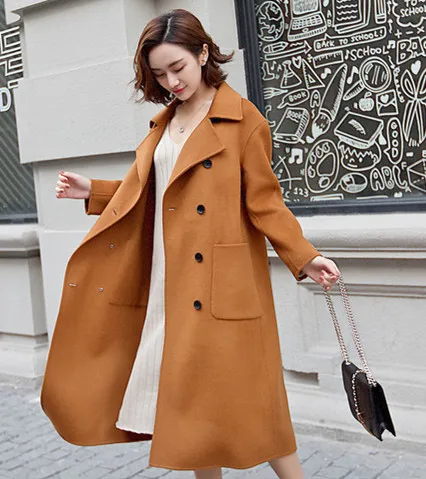 

Женское шерстяное пальто, зимнее шерстяное пальто 100%, Новое поступление 2017, однотонная верхняя одежда средней длины с отложным воротником и...