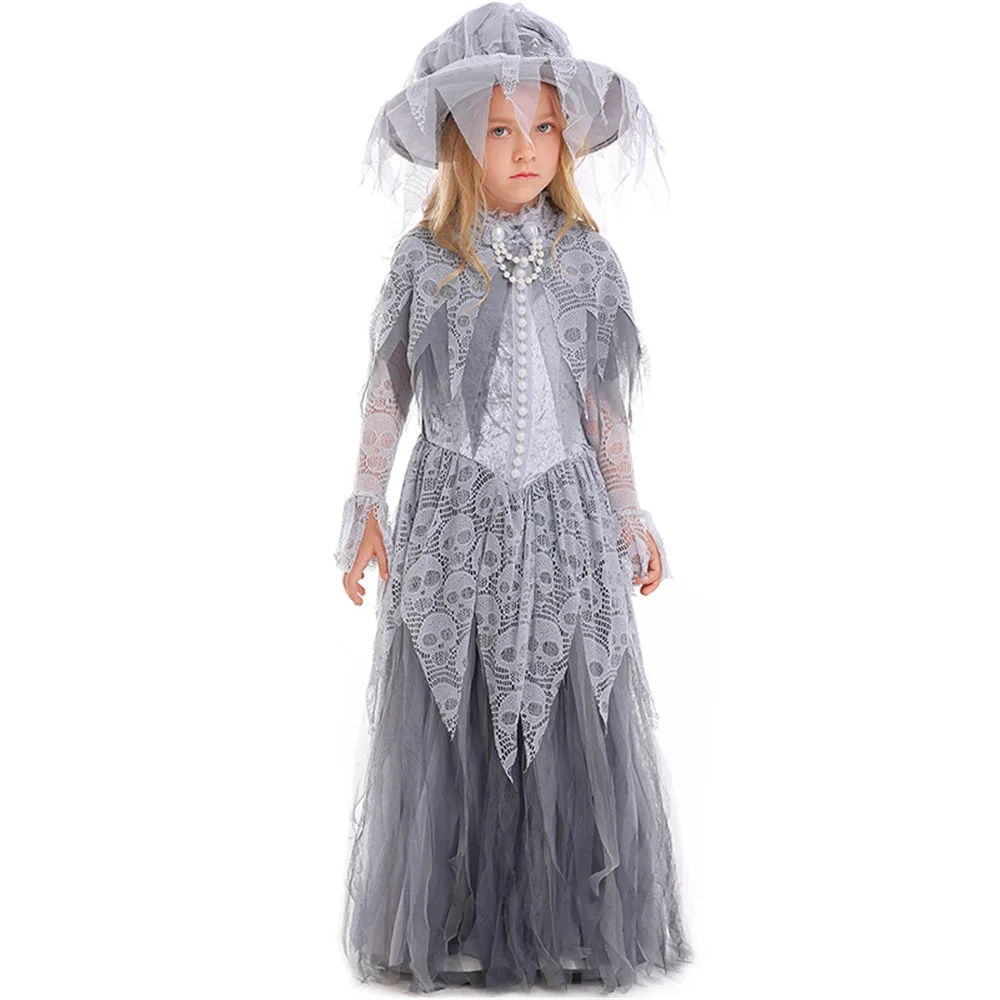 

Girls Halloween Corpse Bride Scary Costume for Children Kids Witch Zombie Princess Cosplay Carnival Purim Masquerade party dress