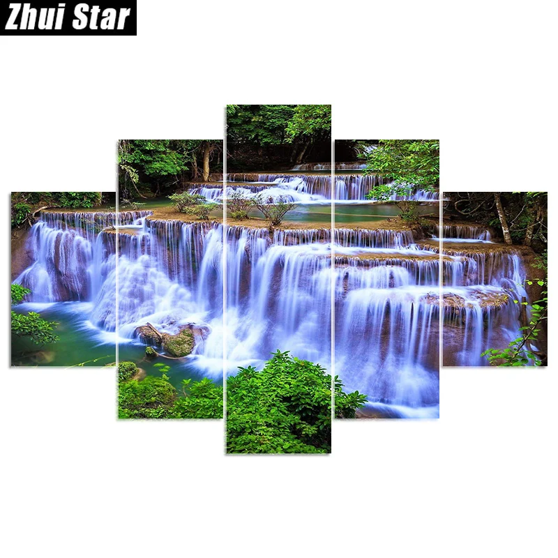 

Zhui Star 5D DIY Full Square Diamond Painting "forest waterfall" Multi-picture Combination Embroidery Cross Stitch Mosaic Decor