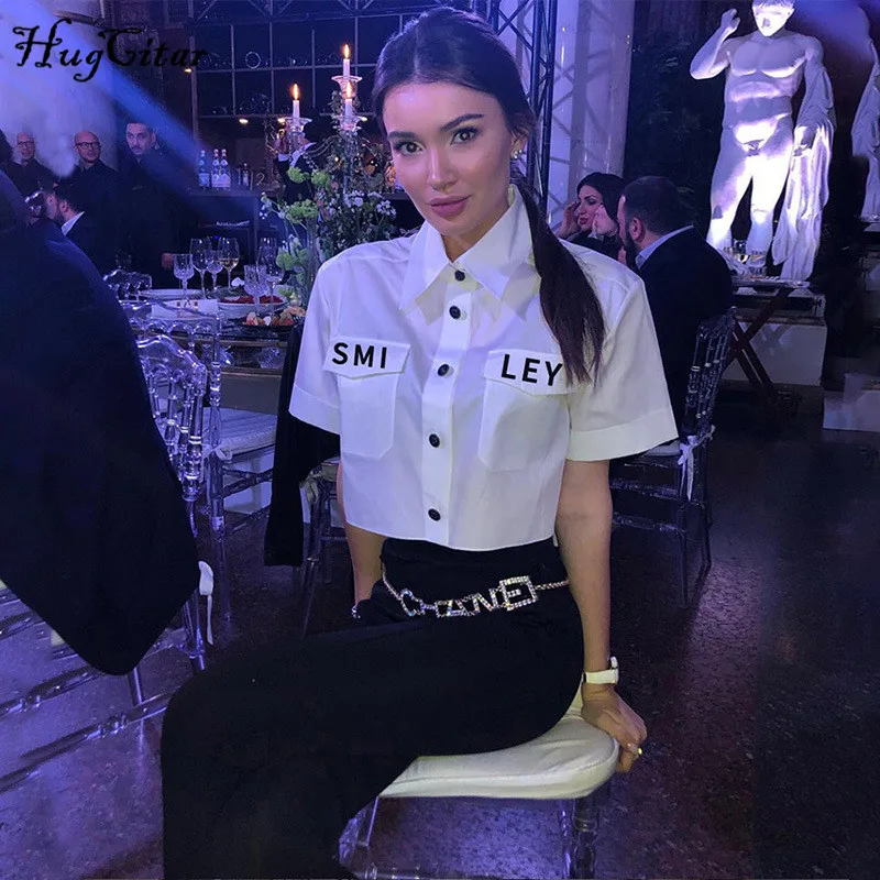 Hugcitar/Повседневные хлопковые футболки с короткими рукавами и буквенным принтом; коллекция года; летние женские модные уличные вечерние топы