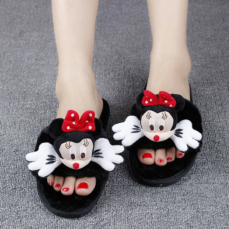 Disney/Детские хлопковые тапочки с рисунком Минни и Микки; теплые тапочки; домашняя обувь; нескользящая домашняя обувь с мягкой подошвой для девочек