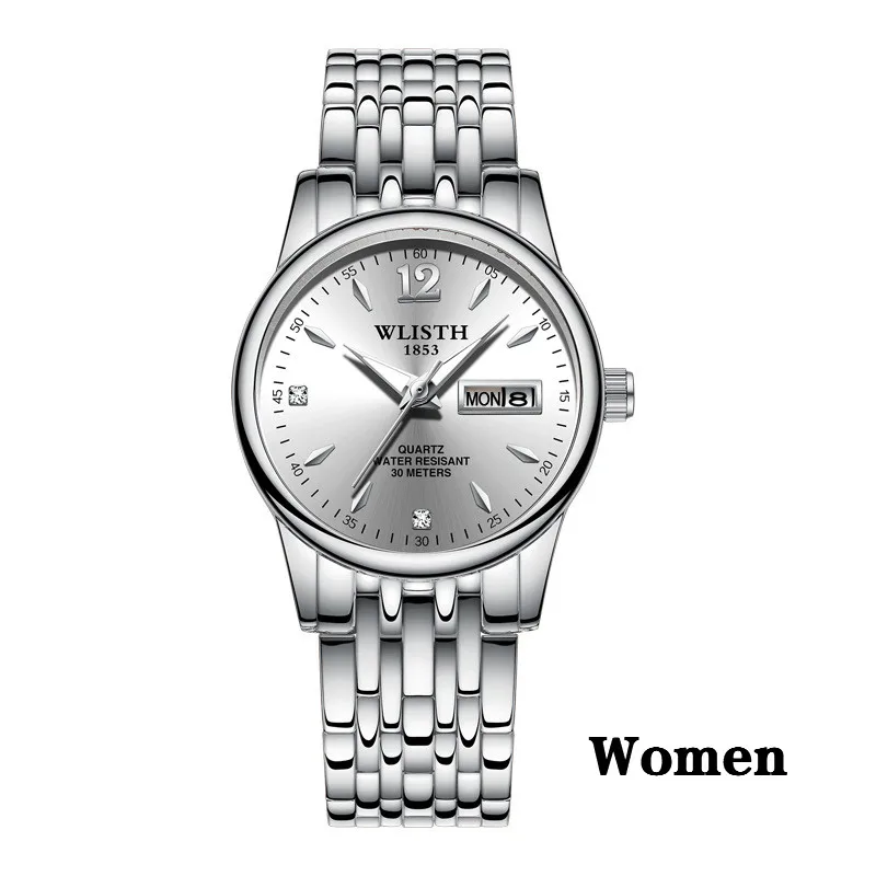 women silver ЖЕНСКИЕ НАРЯДНЫЕ часы из розового золота и нержавеющей стали, WLISTH, брендовые Модные женские наручные часы, кварцевые часы с датой недели, женские роскошные часы - Цвет: women silver