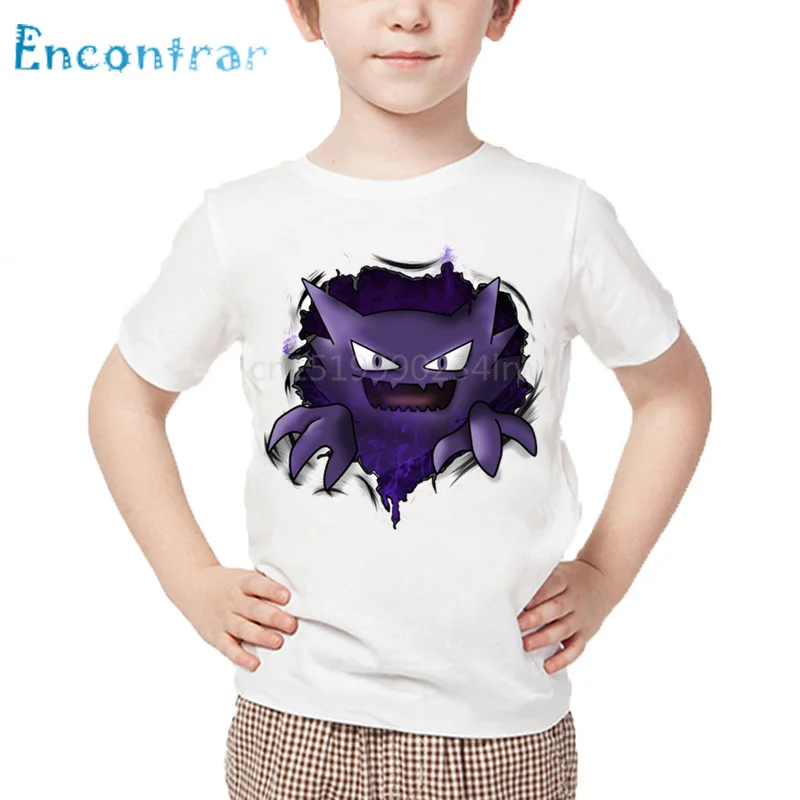 Детская футболка с милым принтом Gengar детские летние белые топы для мальчиков и