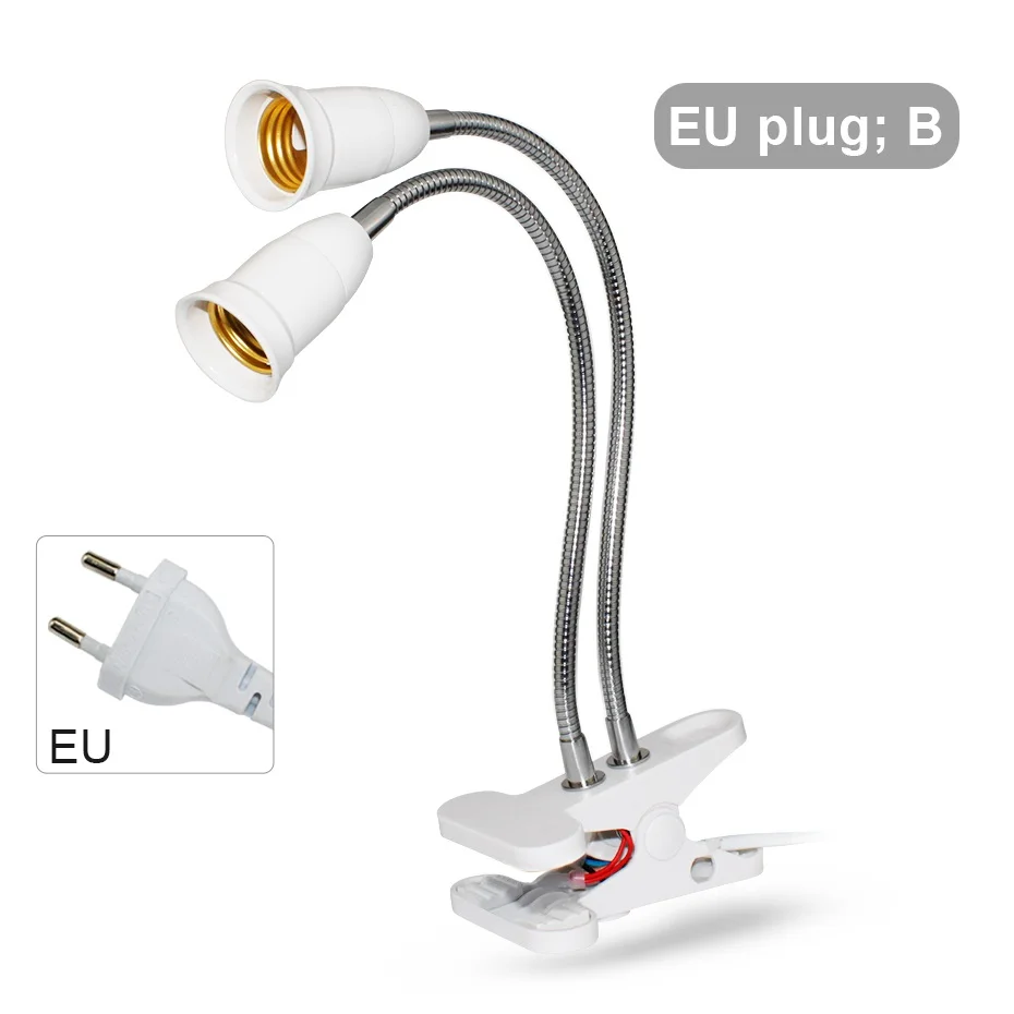 Type B EU plug E27 светодиодный держатель лампы AC85-265V гибкий зажим держатель для лампы светодиодный светильник E27 Лампа US/EU штекер 360 градусов регулируемый держатель лампы - Цвет: Type B EU plug
