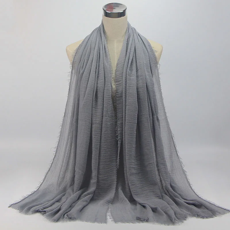 NEW women bubble cotton solid color muslim head scarf shawls and wraps pashmina bandana female foulard crinkle hijab stores