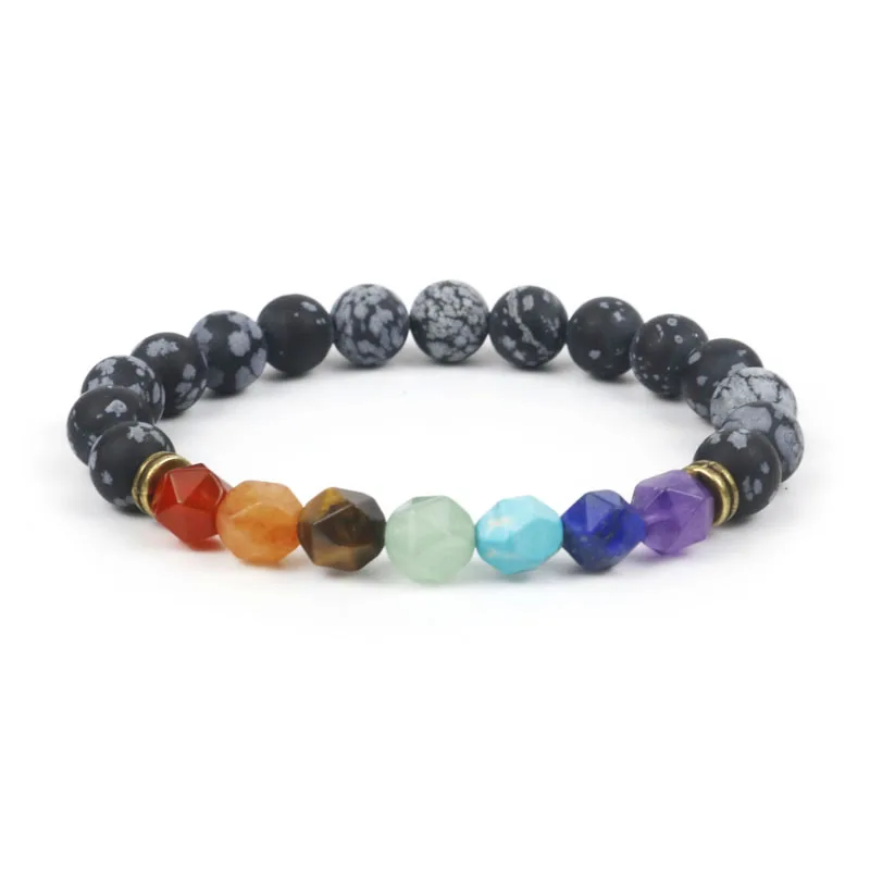 Snowflake Stone Целебный баланс Будды похудел 7 Чакра браслет женский рейки молитва духовные браслеты для мужчин Йога ювелирные изделия MY-01 - Окраска металла: Snowflake Stone