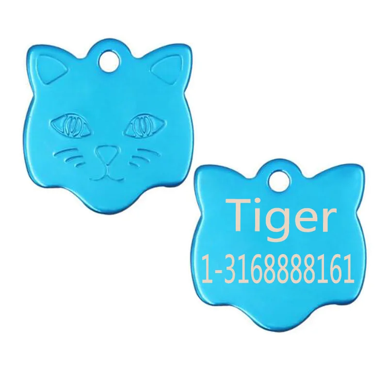 light blue Домашний питомец с индивидуальной надписью кошка ID бирка Маленькие кошки индивидуальная гравировка бирки Домашние животные имя номер телефона табличка милый котенок форма для кошки щенок - Цвет: light blue
