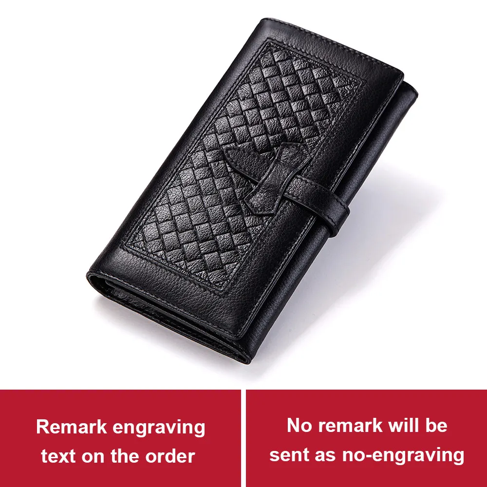 KAVIS Genuine Leather Women Wallet Female Coin Purse Long Clutch Bag Handy Zipper for Girls Walet Portomonee Clamp Purse - Цвет: Black L