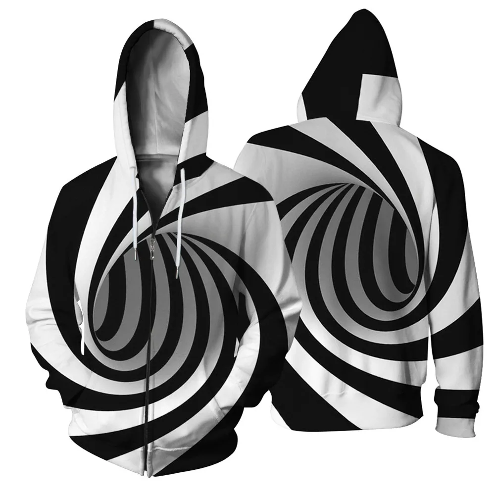 Модный повседневный Креативный Свитер унисекс vortex черного и белого цвета с 3D