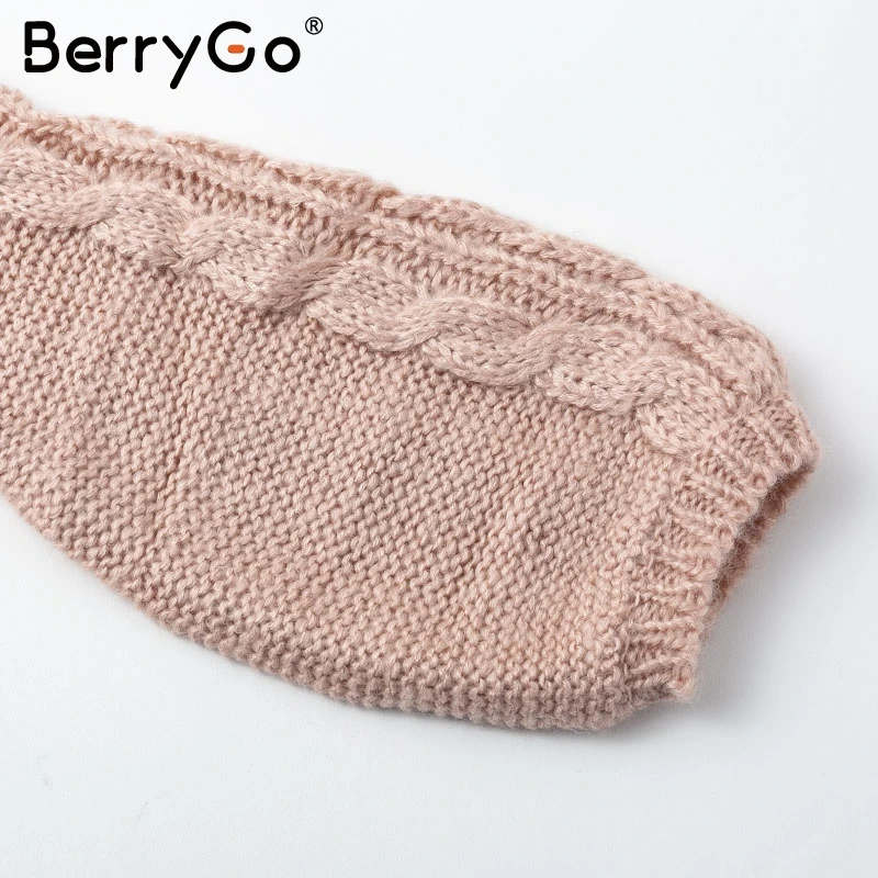 BerryGo вязанный зимний женский свитер с круглым вырезом и рукавом-фонариком