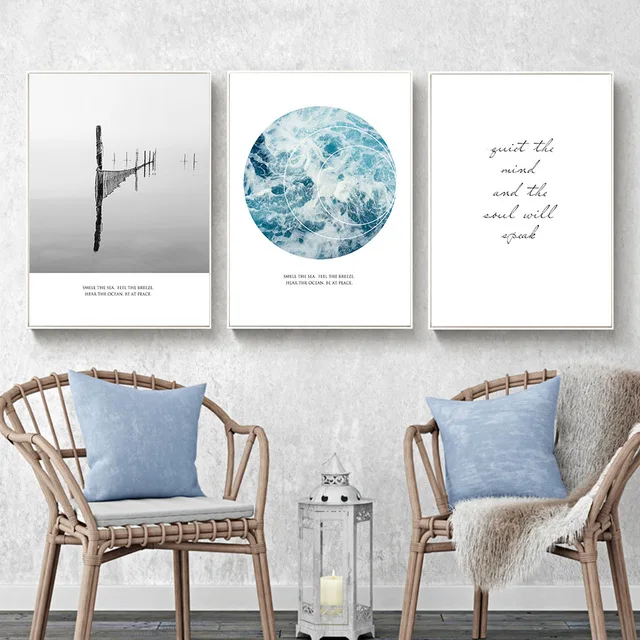 

Seascape Letter Beautiful Nordic Simple Home Decoration No Frame Painting Poster Canvas Painting Space Wall Art For Living Room