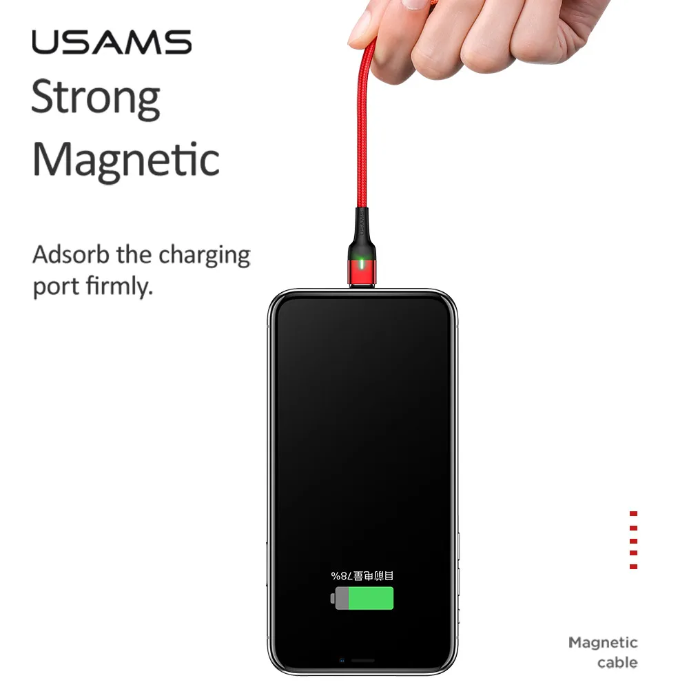 Магнитный кабель USAMS 1 м 3 А для iPhone X XS 8 7 6 6Plus магнитное зарядное устройство Apple