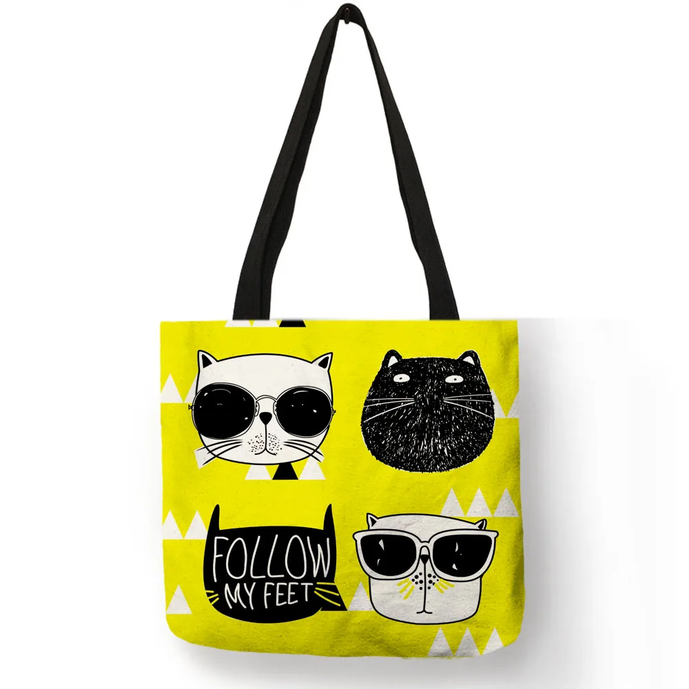Модная популярная сумка тоут INS с принтом кошки многоразовые льняные сумки для