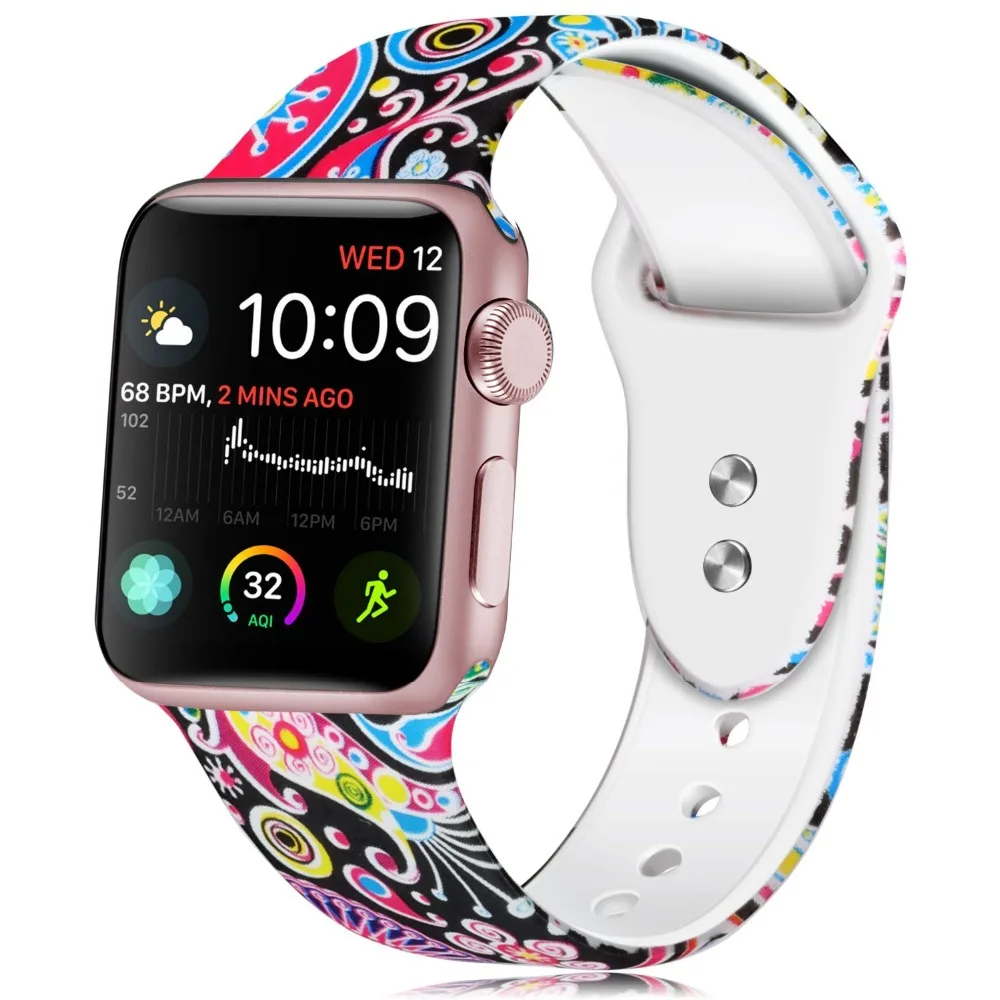 Ленты с цветами совместимые Apple Watch 38 мм 40 силиконовые сменные ленты без рисунка