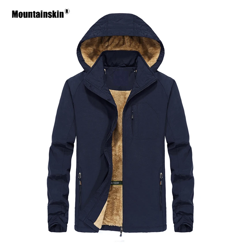 Mountainskin Для мужчин Зимние флисовые спортивные куртки Пеший Туризм с капюшоном ветрозащитный Кемпинг походы Лыжный спорт мужской толстые пальто VA435