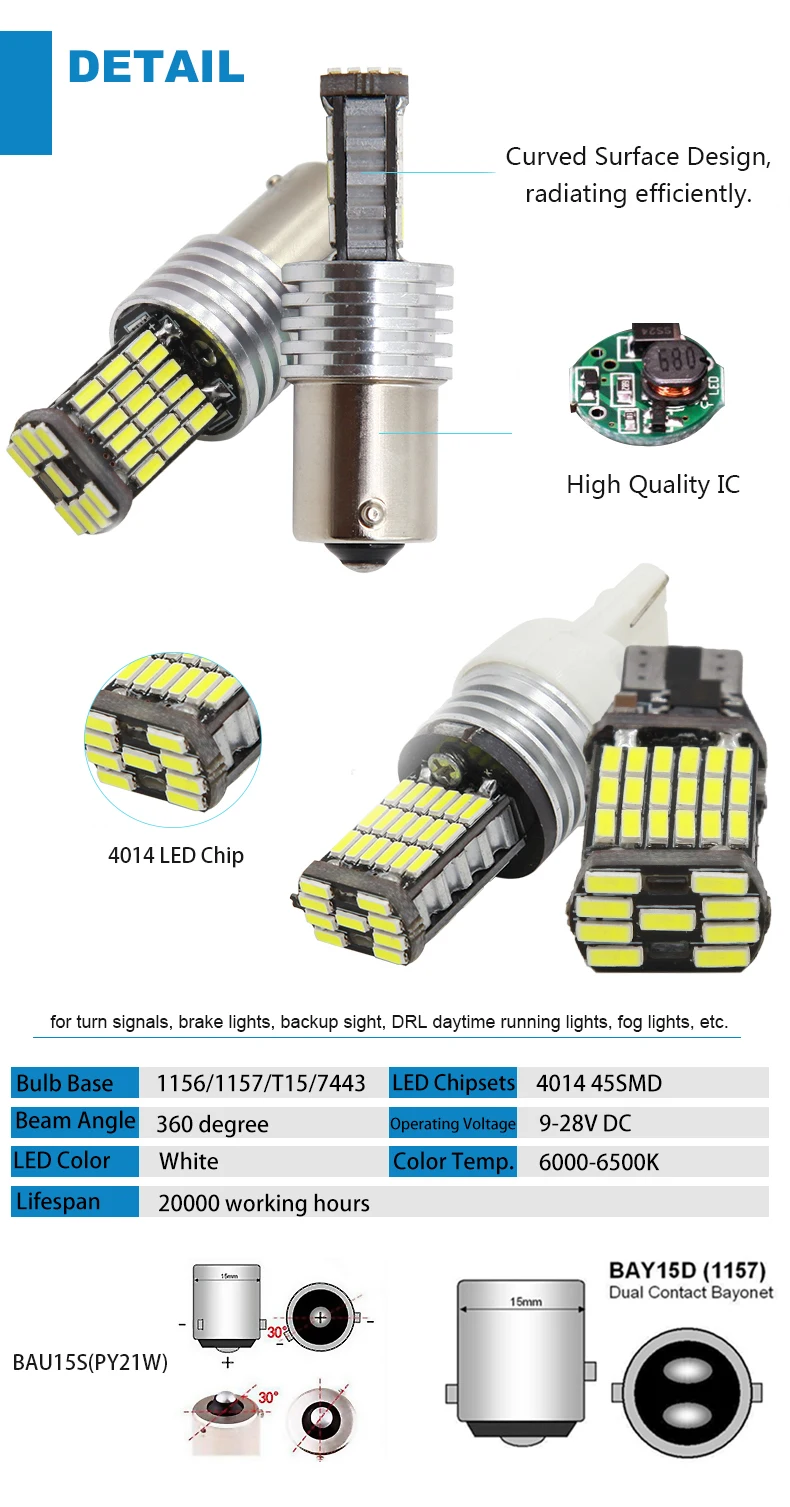 2 шт. T15 T20 1156 BA15S P21W W16W 45SMD 4014 светодиодный CANBUS без ошибок автомобиля задние светодиодные лампы тормозного светильник Обратный лампы белого и желтого цвета 12V