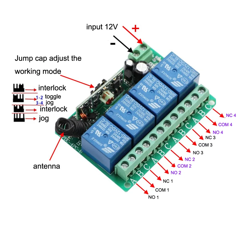 DC12V 10A 4CH Радио контроллер RF беспроводное реле дистанционное управление