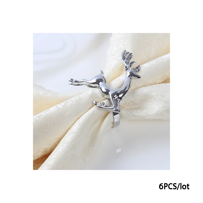 Sliver-6PCS 6 шт./лот, Золотое рождественское кольцо для салфетки в форме оленя, кольцо для салфеток, кольца из серебряного сплава, Пряжка для салфеток, для отелей, свадеб, вечеринок, украшение стола, новинка - Цвет: Sliver-6PCS