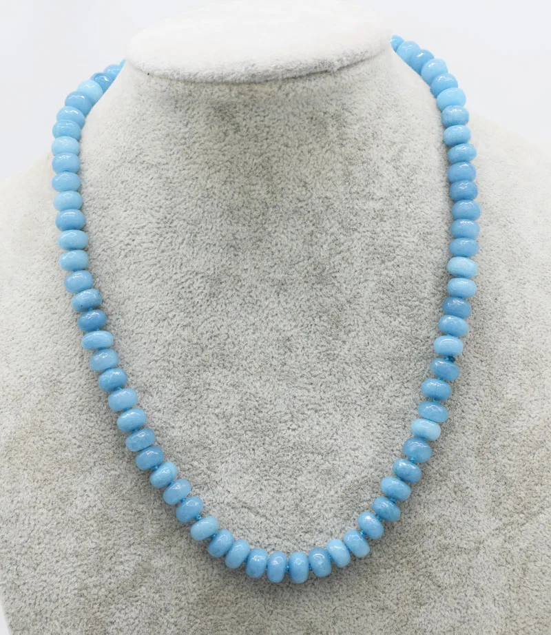 

blue jade faceted roundel necklace 8*4mm 17" nature FPPJ wholesale xmas gift