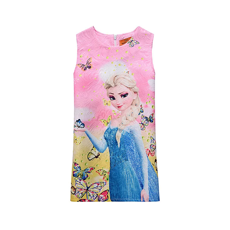 2017 Летнее платье-жилетка для платья девочек Платье маленьких с принтом бабочки