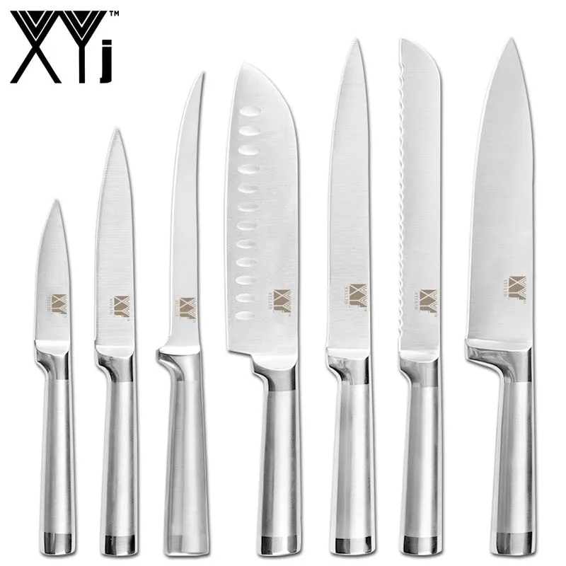 B.7pcs set XYj 8 шт. набор ножей из нержавеющей стали 13 ''Магнитная подставка для ножей шеф-повара нарезки хлеба кости сантоку ножи для чистки овощей и фруктов инструмент для приготовления пищи - Цвет: B.7pcs set