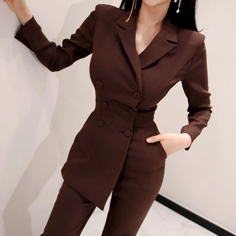 

Office Ladies Irregular Double Breasted Women Jumpsuit Notched Elegant Ankle-length Pant Jumpsuits Slim Waist Long Playsuit 2018