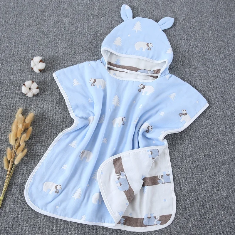 blue bear Детские натуральный хлопок банное полотенце с мультяшным принтом с пышной 6-слойной юбкой Одеяло, детский плащ, детский халат с капюшоном для новорожденных муслин купальный держать Обёрточная бумага Z023 - Цвет: blue bear
