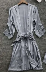 Grey Robe Hirigin Модный женский кружевной халат, кимоно, свадебная Пижама, пижамные комплекты - Цвет: Grey Robe