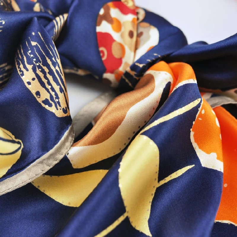 

Floral Print Bronzing Square Silk Scarf Women 90*90 Bandana Hijab Ladies Luxury 100% Pure Silk Scarves & Wraps Shawl Foulard