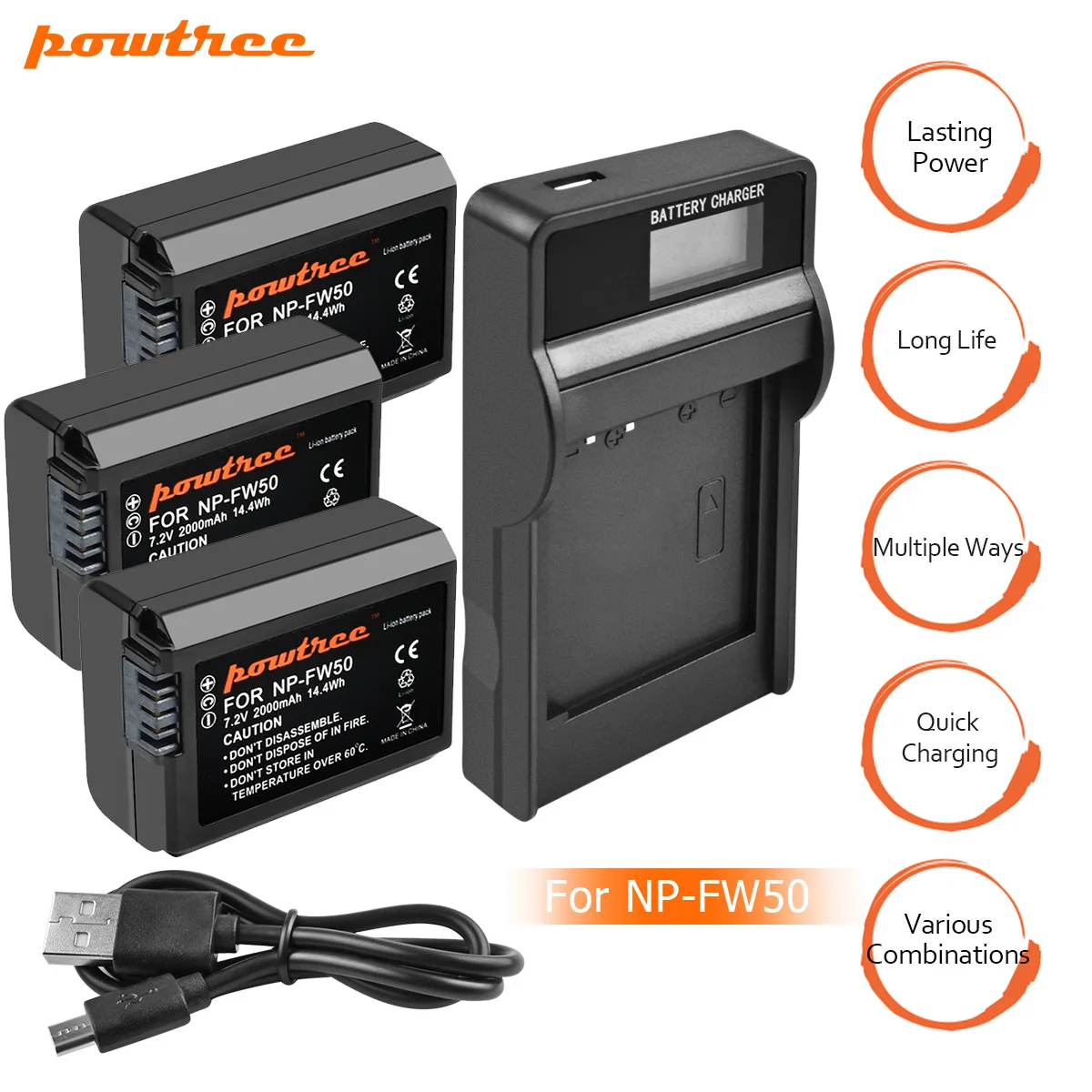 3XBattery LCDCharger Powtree для sony 2000 мА/ч, NP-FW50 NP FW50 NPFW50 Камера Батарея+ ЖК-дисплей Зарядное устройство ДЛЯ Alpha a3000 a5000 a6000 a6300 a6500 NEX-3 L20 - Цвет: 3XBattery LCDCharger