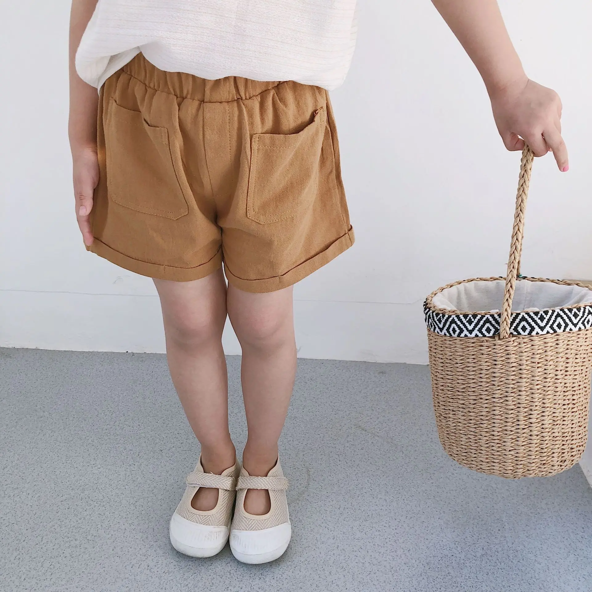 Корейский стиль лето 2019 однотонные Повседневные Шорты Для маленьких девочек 1-6