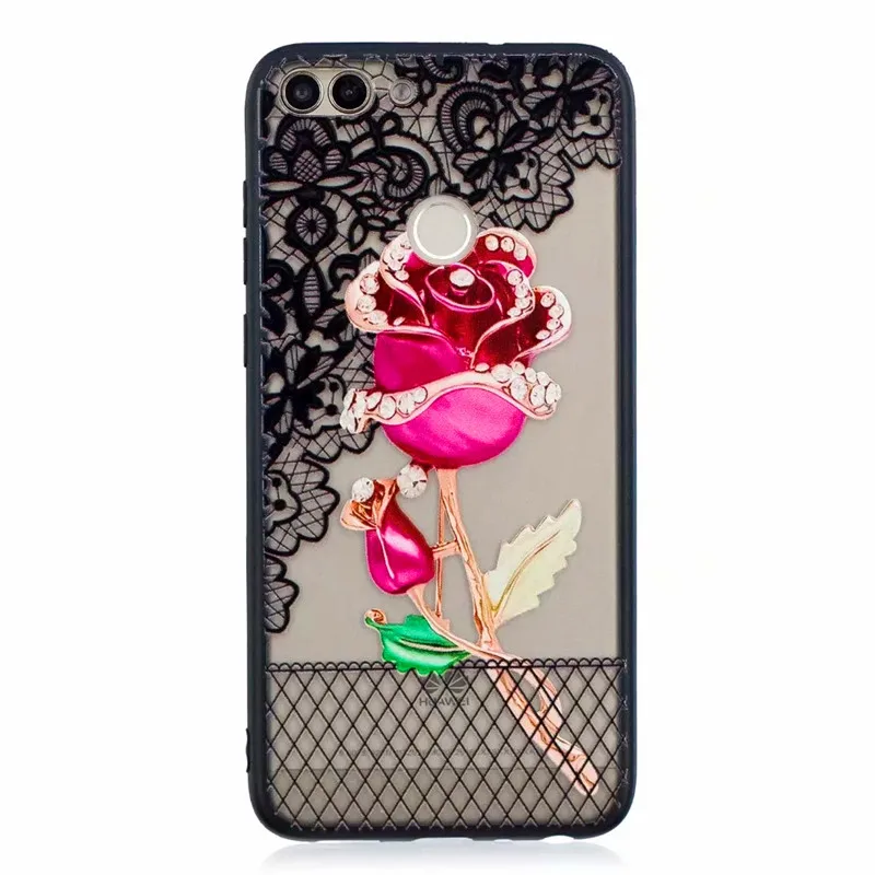 Rose Flower Чехол PDGB из ТПУ с рельефным 3D кружевом и цветами для huawei P20 Lite P SMART Honor 8A 8X9 10 Y5 Y9 Y6 Pro - Цвет: Rose Flower