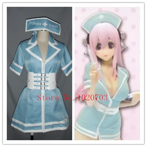 Супер Sonico Синяя Униформа няни anysize Косплей Костюм |